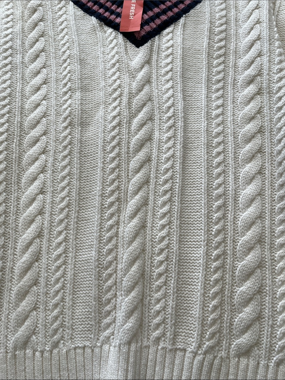 ❤️3 for $30 Item Joe Fresh Cream Cable-Knit V-Neck Tennis Style Sweater NWT - Picture 3 of 5